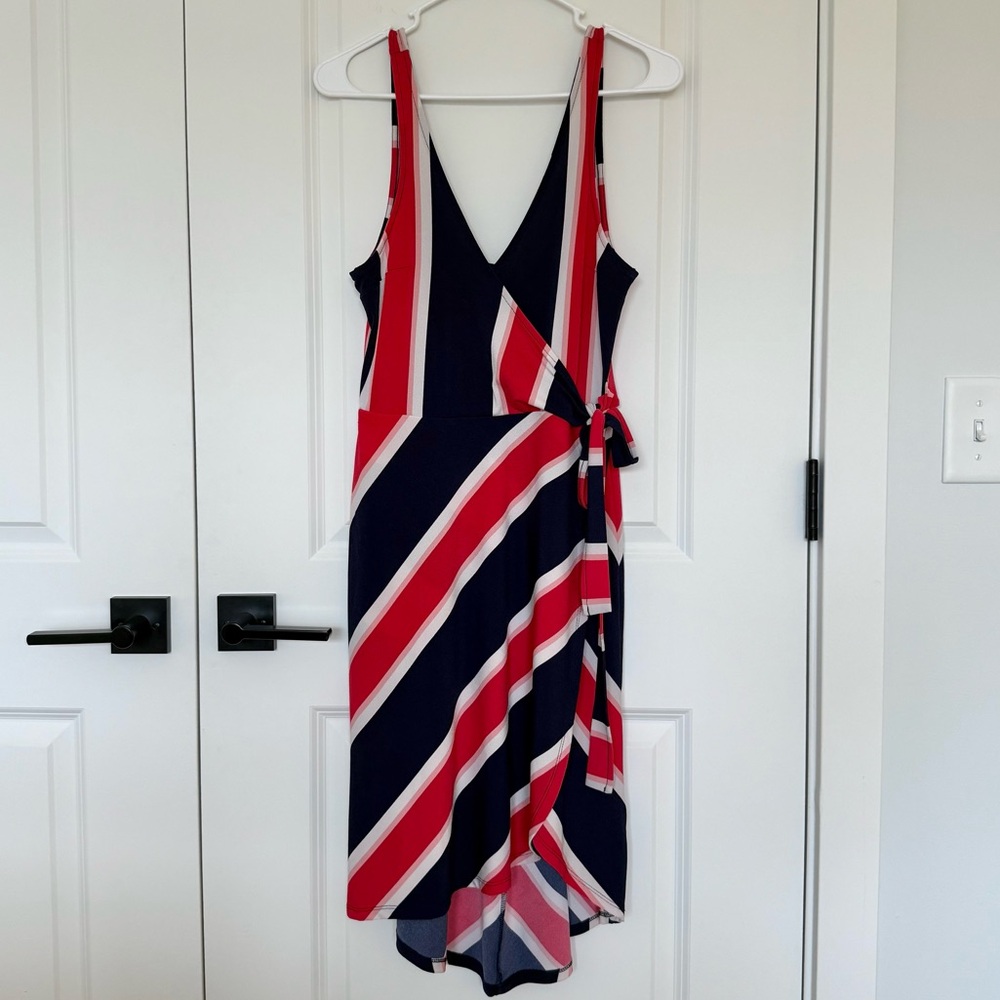 Express Strapless Red White & Blue Faux Wrap Dress